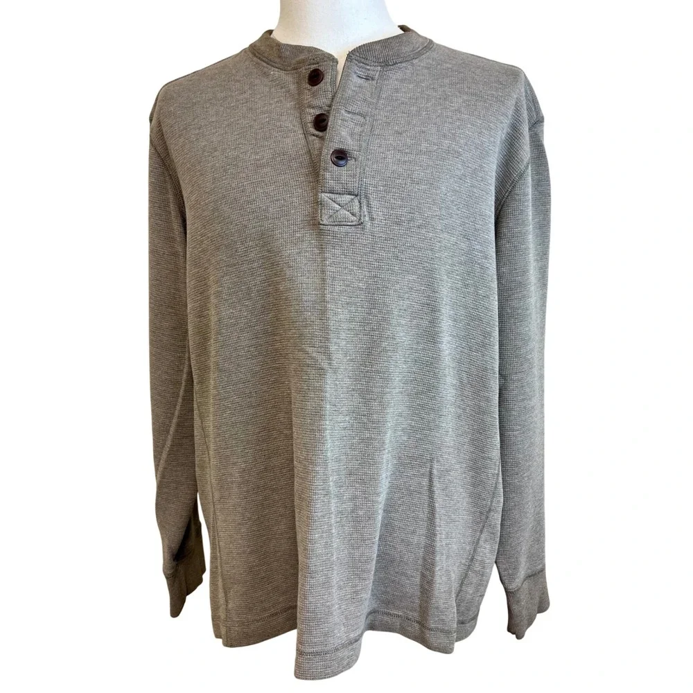 EDDIE BAUER Mens Long Sleeve Thermal‎ Henley Shirt Sz XL Gray Waffle Knit Casual